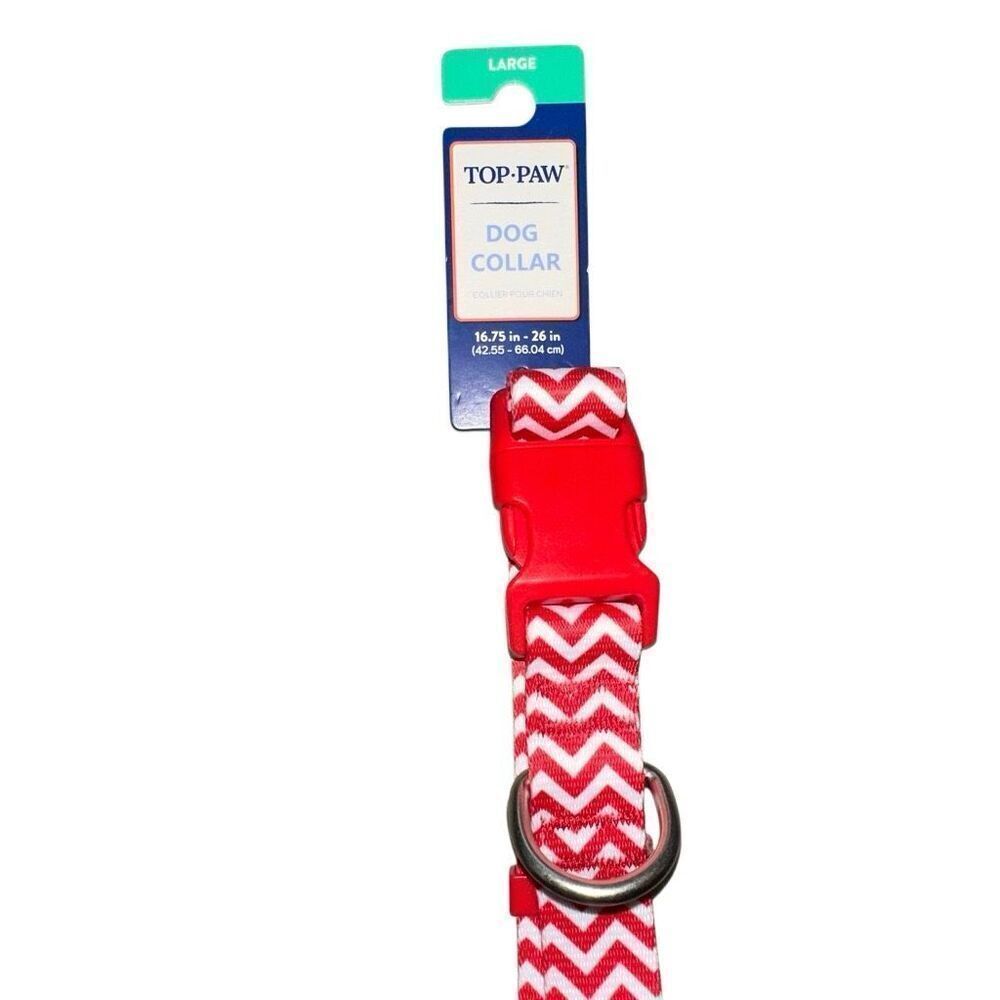 Sz Lrg red and white TOP-Paw Fashion Collar.  Super cute.   (16.75-26 inch)